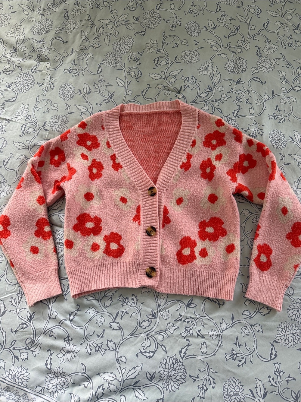Forever 21 Pink Cardigan with Red Floral Print